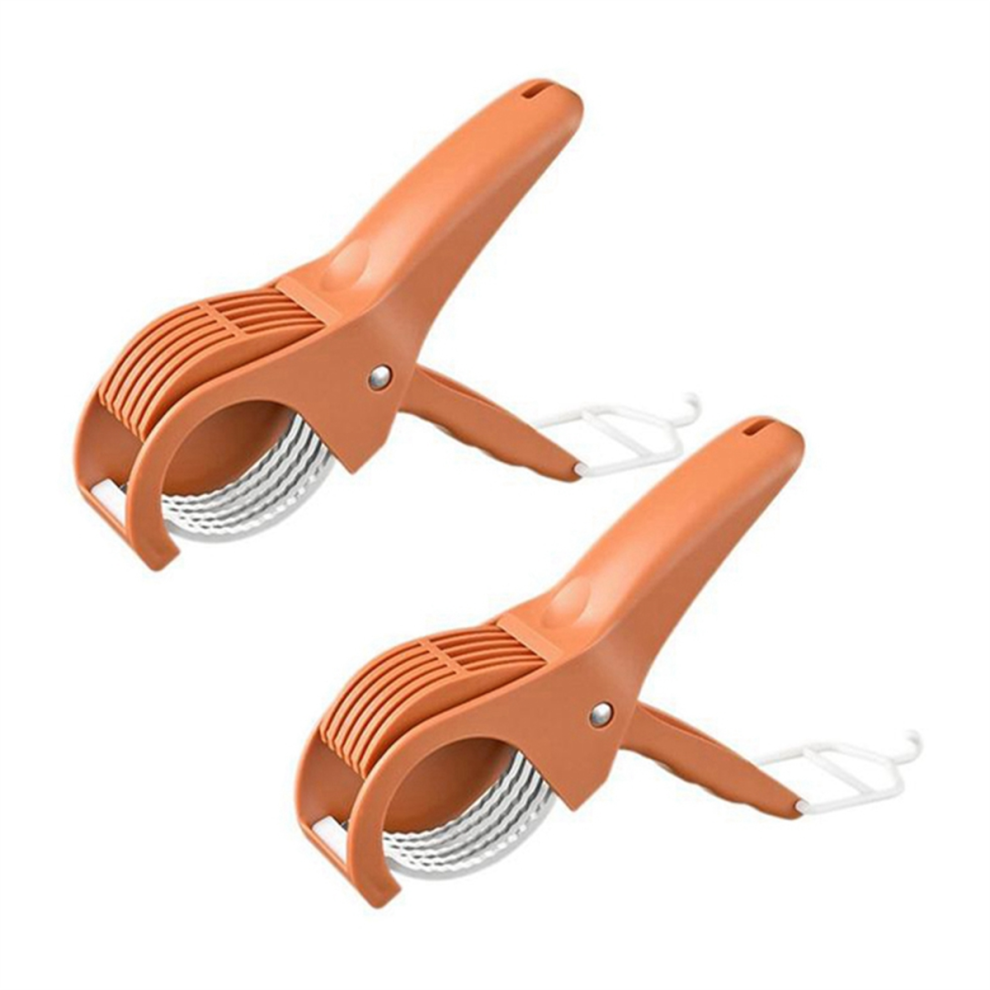 2pcs Stainless Steel Fruit Vegetable Slicer Tool for Ham Sausage Salad Kitchen Gadget Red-Brown