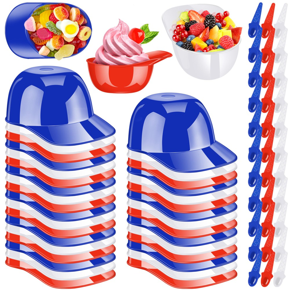 66Pack Baseball Ice Cream Bowls 33pc Spoons and 8oz Mini Dessert Cups,Reusable Cup for Birthday Party