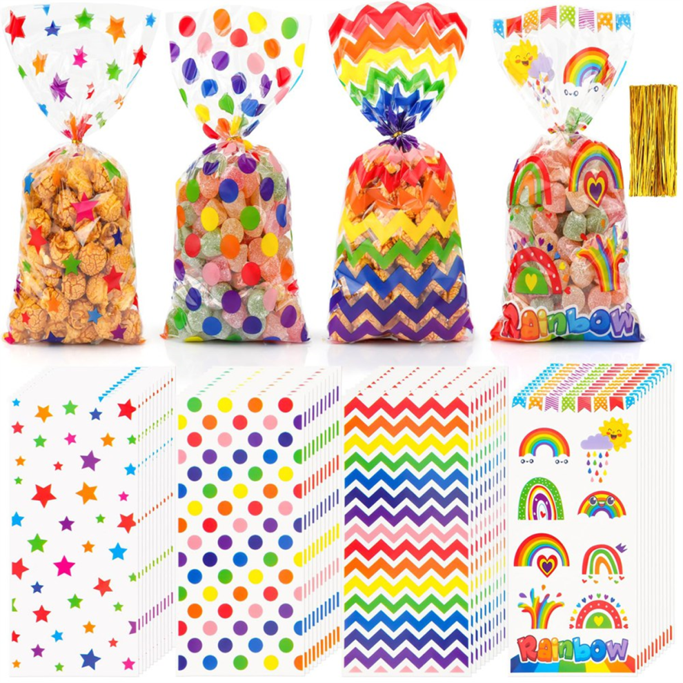 100Pc Kids Birthday Bags,Transparent Bags for Candy Cookies,Gift Cellophane Gifts,DIY Gifts