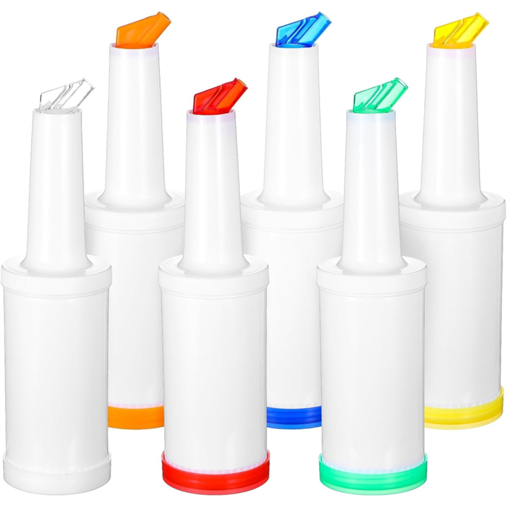 6-Piece Professional Bar Juice Pour Bottles Set - 0.9 Quart Pourers for Bartending, Store and Containers