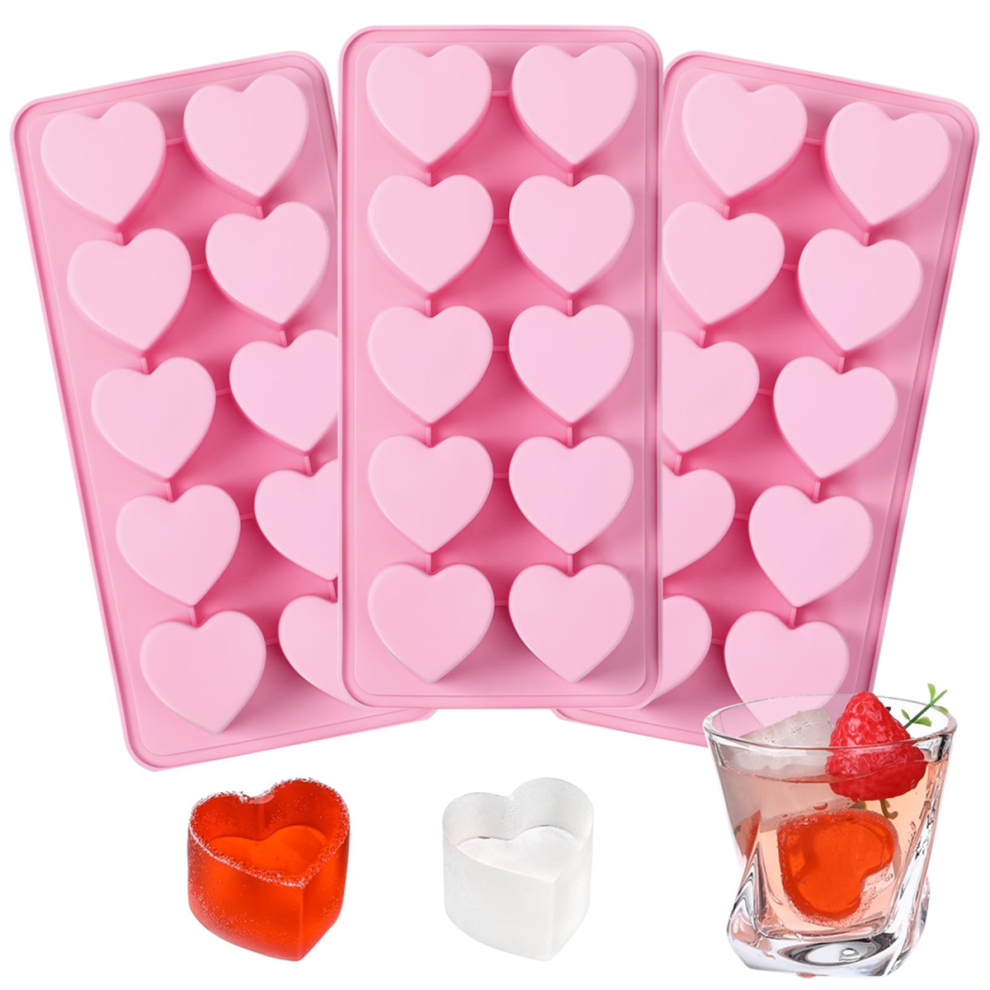 3 Pack Heart Shaped IceCube Tray Molds Valentine Silicone for Chocolate, Candy, , CakePop