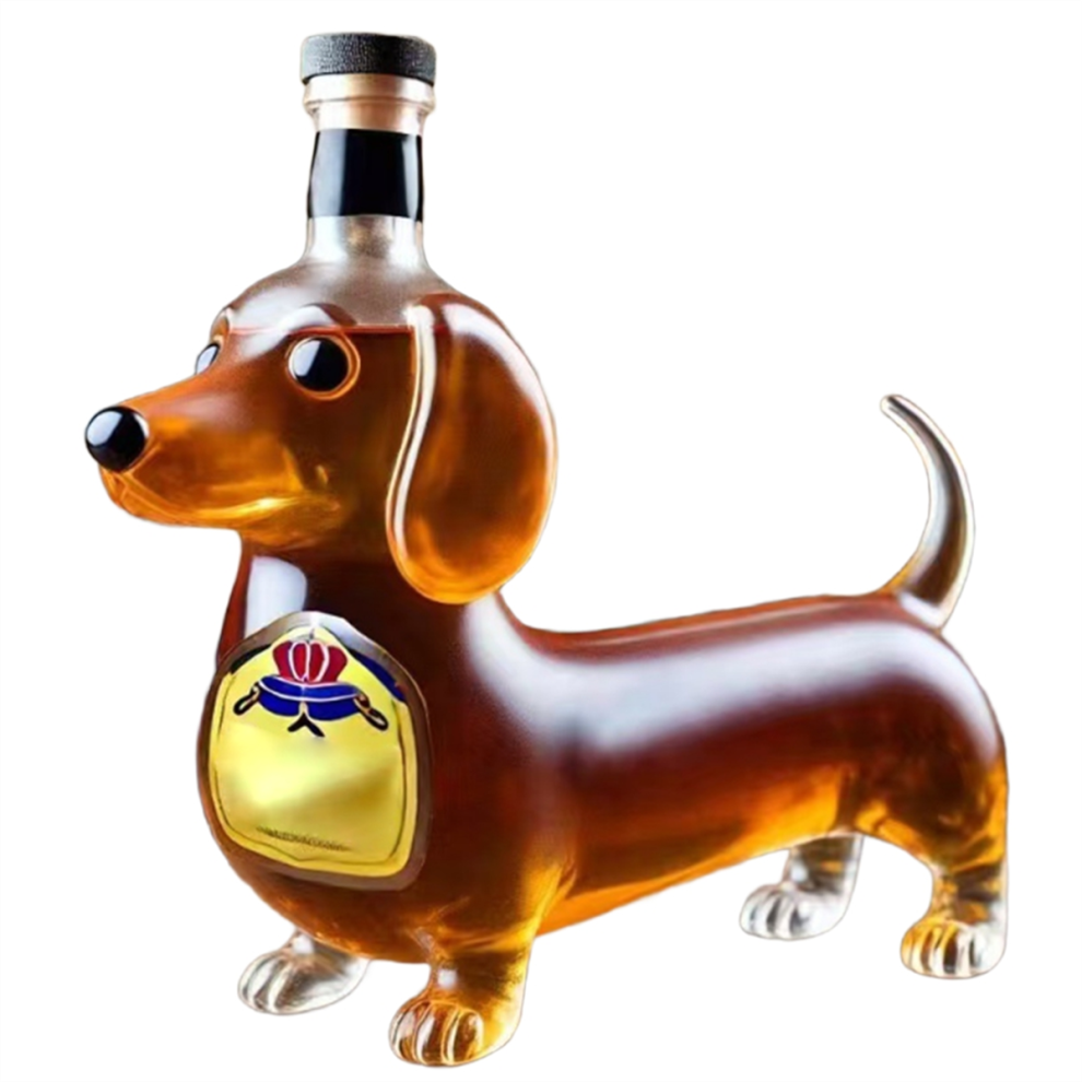 Dachshund Dog Whiskey Bottle,3D Sculpted Shape Glass Tumbler,Red Wine Bottle,Reusable Liquor Flask Glassware A