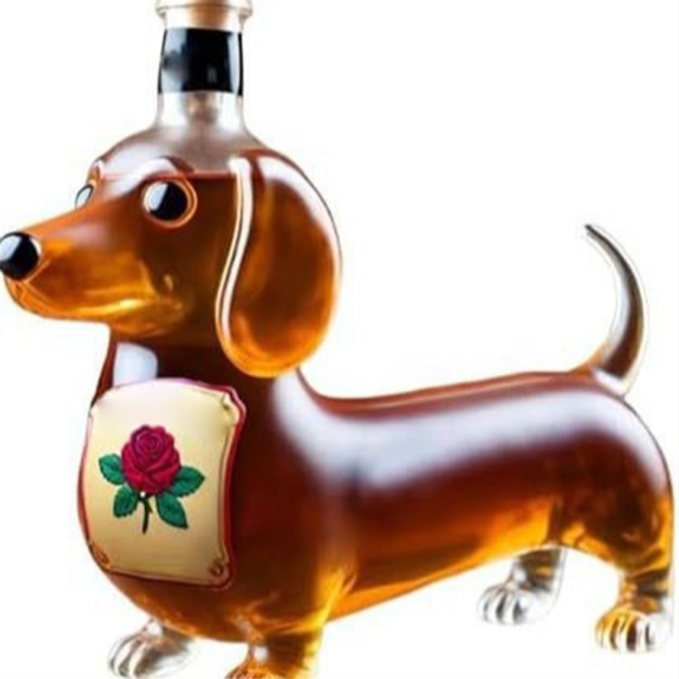 Dachshund Dog Whiskey Bottle,3D Sculpted Shape Glass Tumbler,Red Wine Bottle,Reusable Liquor Flask Glassware E