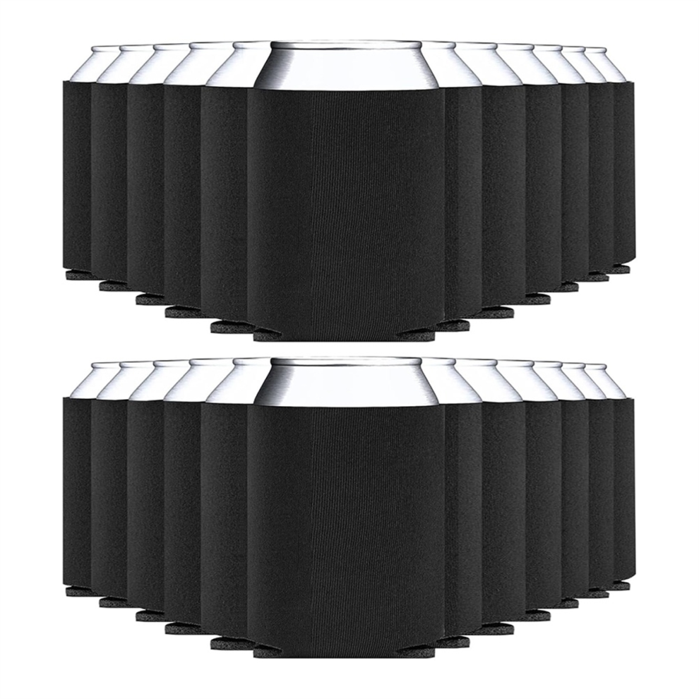 25Pcs Blank Beer Can Cooler Sleeves, Fold Foam Insulated Sleeves for 12oz 16oz Soda, Water Bottles Black
