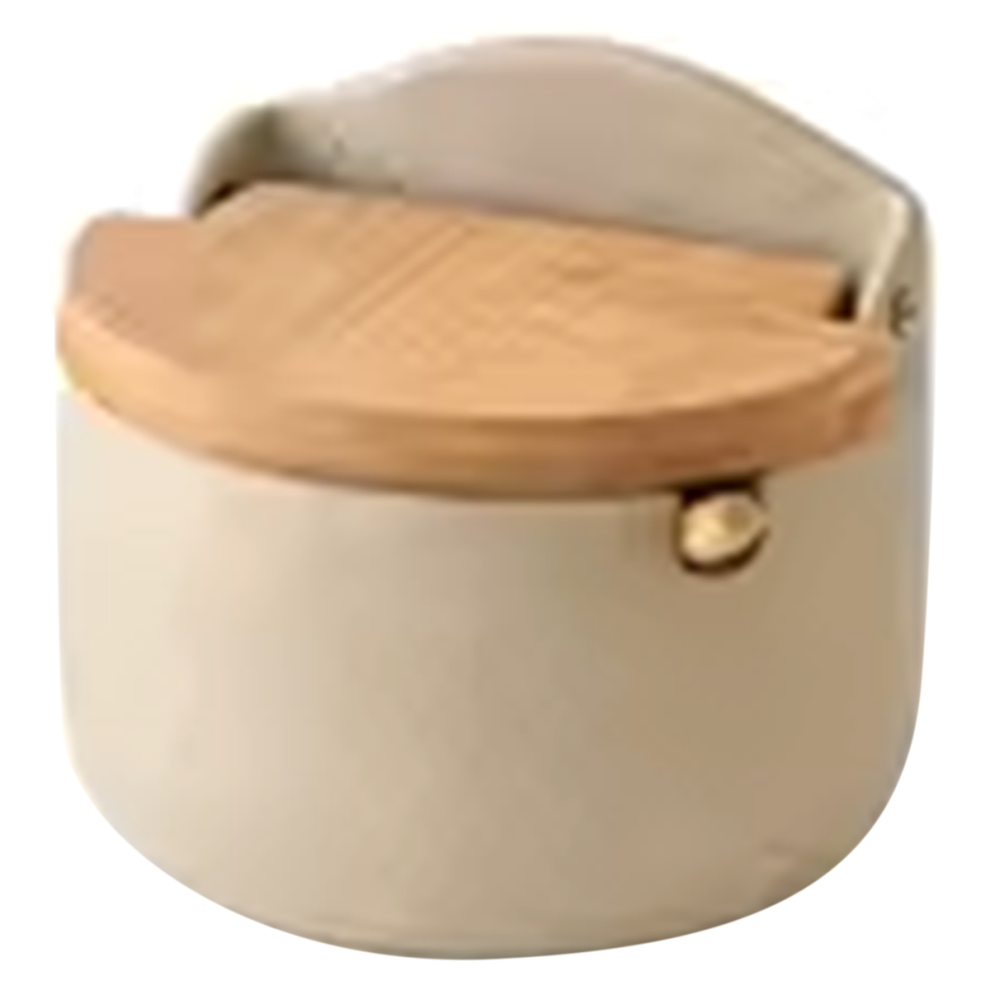 Japanese Style Clay Seasoning Jar Bamboo Lid Spice with Spoon Kitchen Sugar Salt Spices Storage Box Container 1Pcs