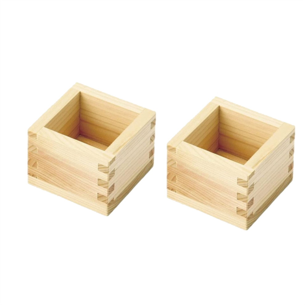 2pcs Japanese Culture Wood Wooden Sake Cup Masu Box 3.23inch L Square X 2.2inch H,Put the Wine Glass Inside