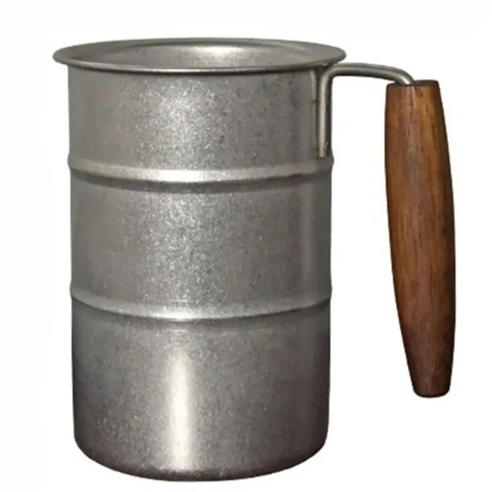 350ml Stainless Steel Retro Beer Mug Wooden Handle Anti-Fall Camping Outdoor Style Coffee Travel