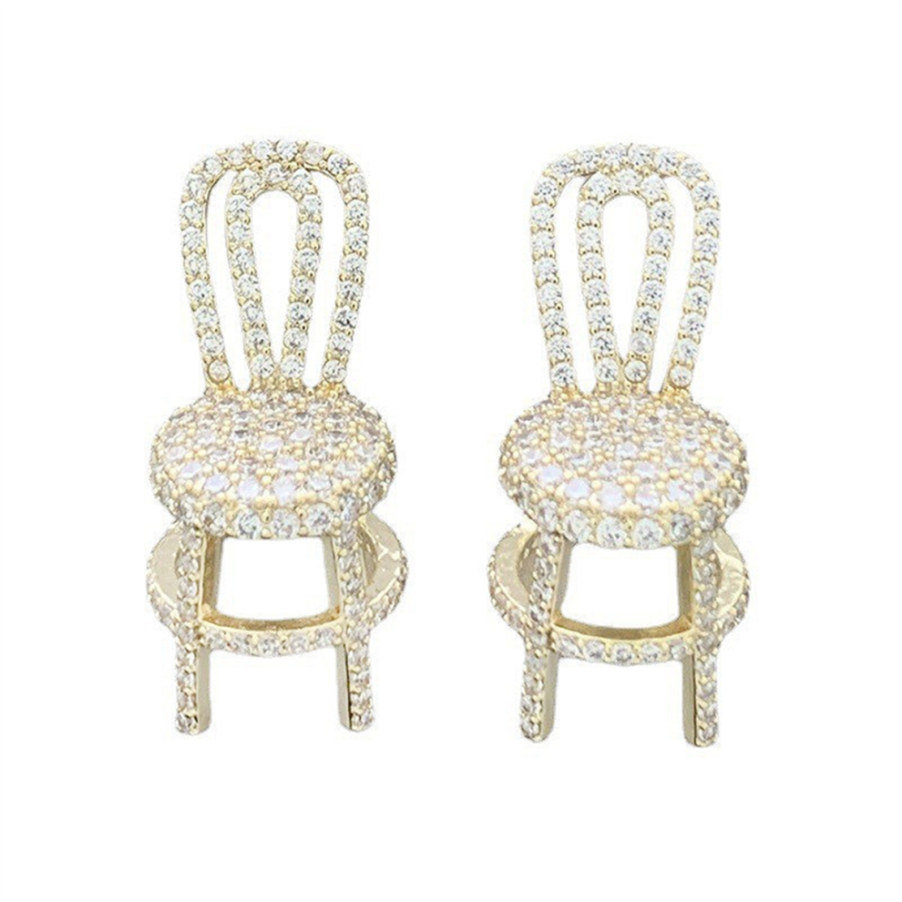 Full of Rhinestone Bench Three-Dimensional Stylish Exaggerated Hollow Women'S Small Chair Cool Earring A