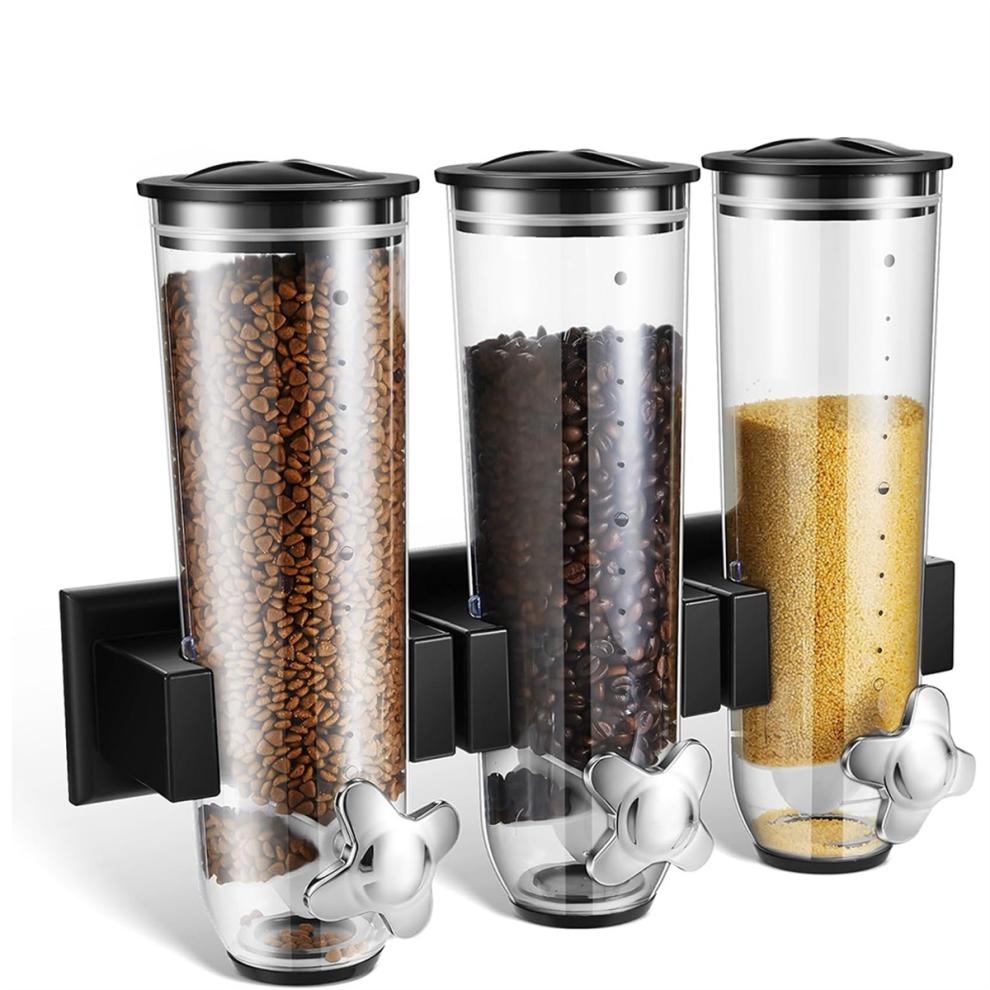 Candy Dispenser Wall Mounted,Triple Dry Cereal Grain Machine Mount,Food Storage Container for Pantry