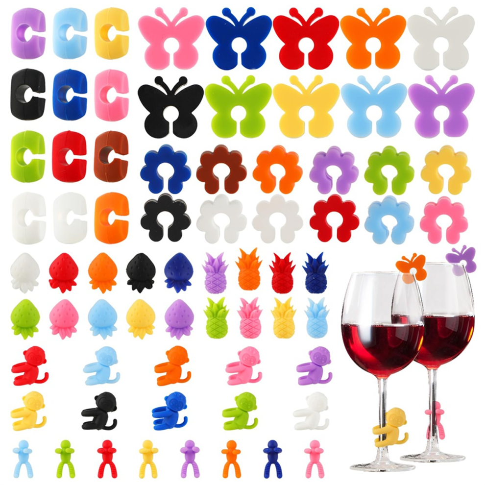 Colourful Silicone Glass Markers -Reusable for Marking Drinking Glasses, Wine Pendants