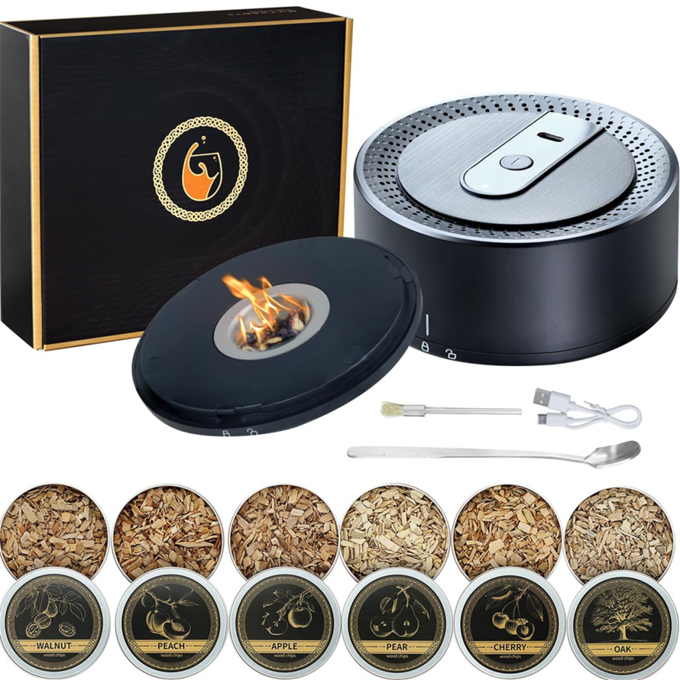 Electric Whiskey Smoker Kit with 6 Wood Chips, Rechargeable Cocktail Built in Lighter,for Men,Dad,Husband.