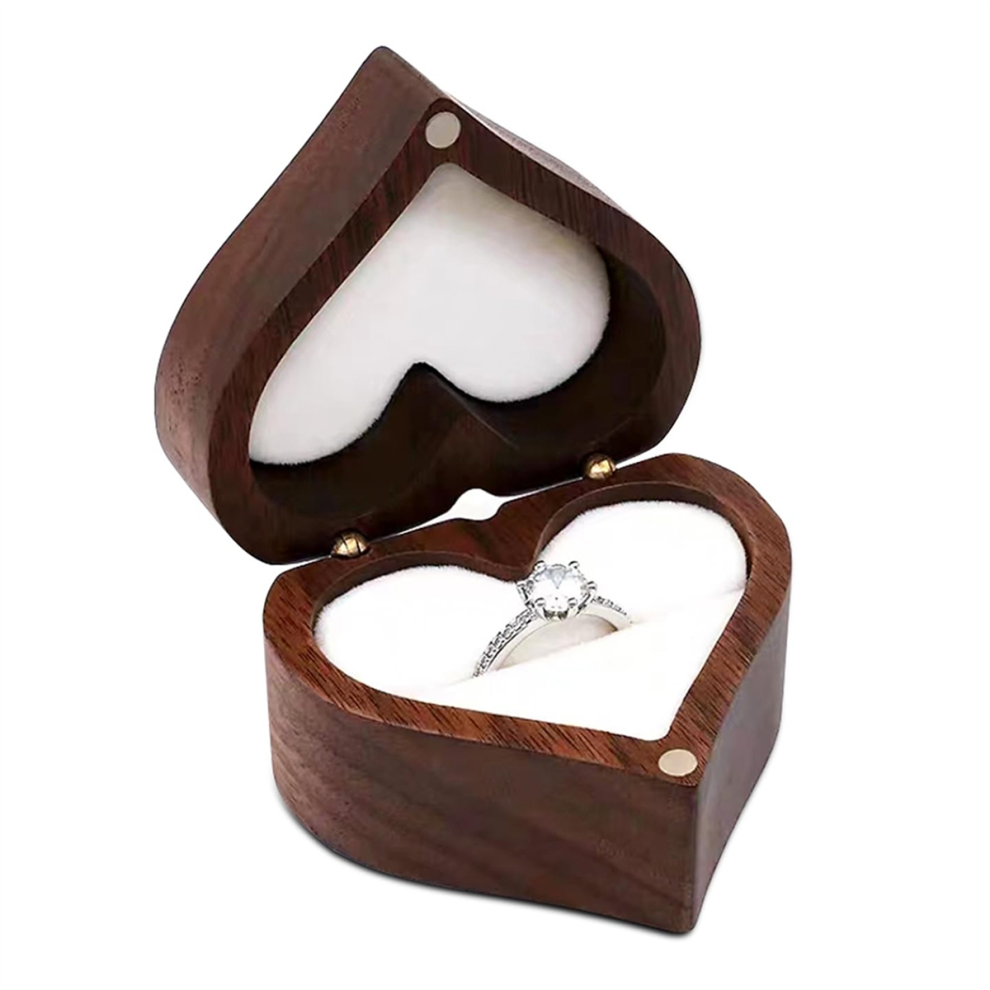 Heart-Shaped Ring Box Wooden Jewelry Romantic Wedding Holder Engagement Proposal Anniversary,C
