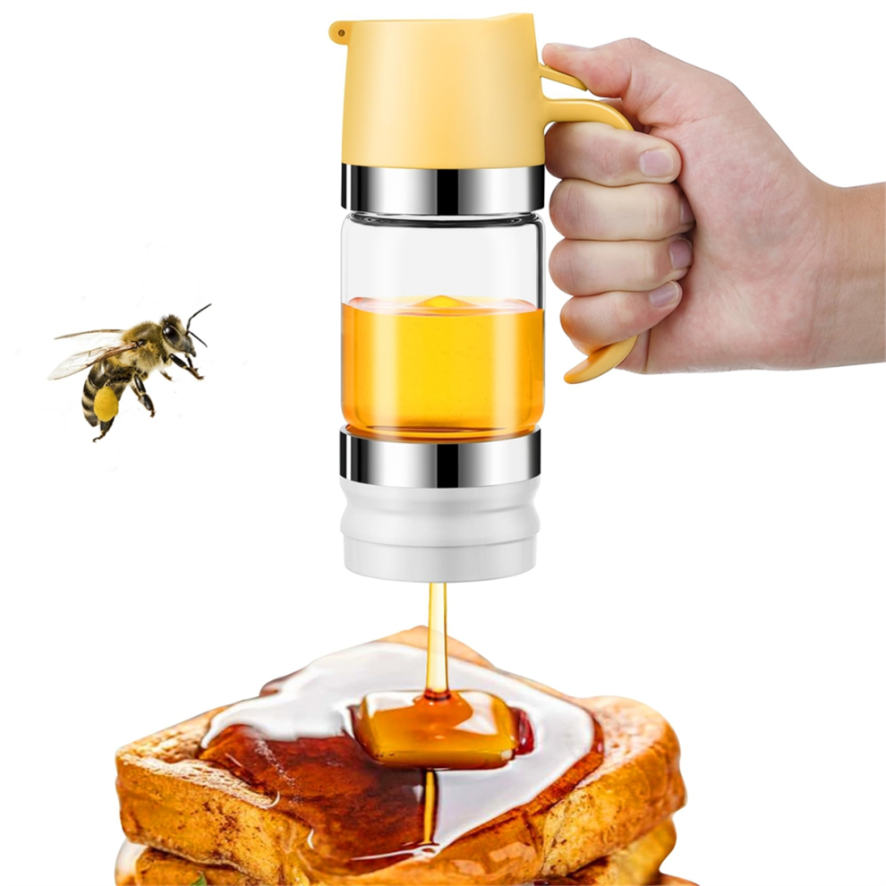 Honey Dispenser Jar, 10 Oz No Drip Glass Dripper with Handle, Syrup for Bread, Coffee or Tea