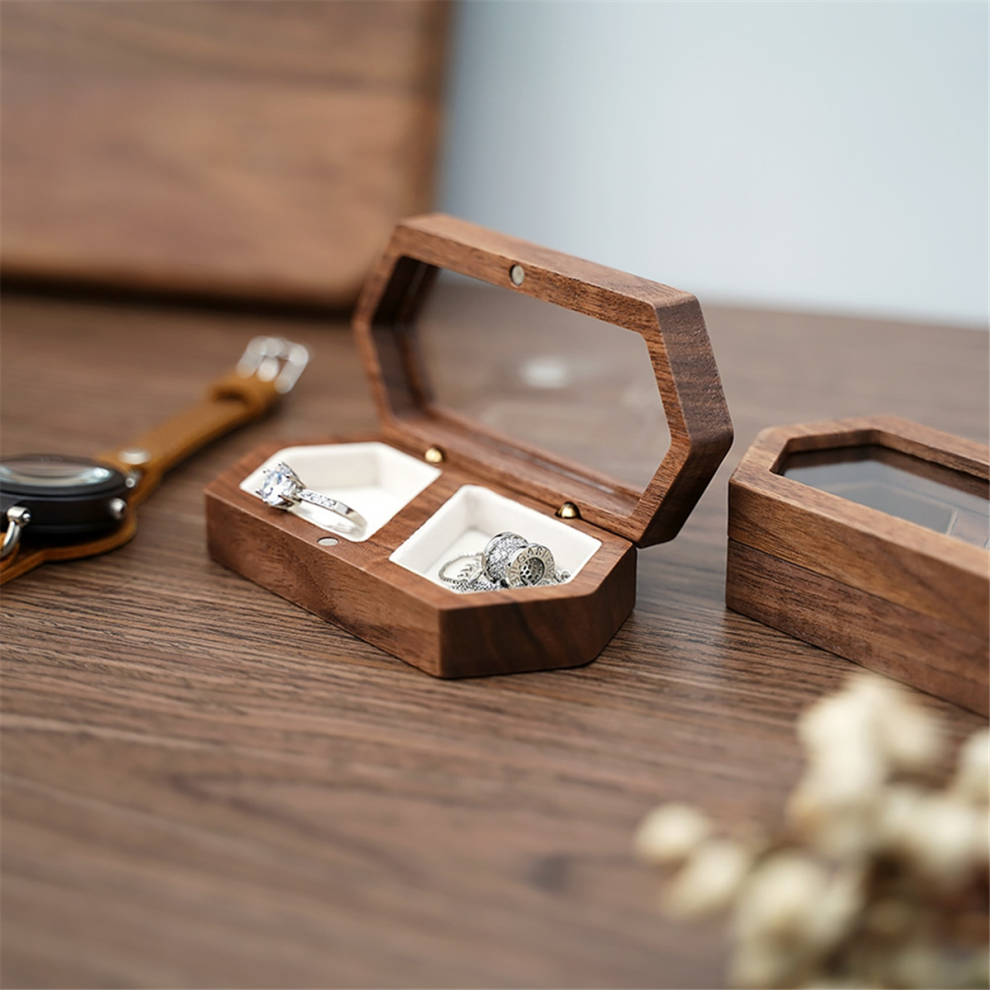 Wooden Ring Box 2Slots Holder Travel Earrings Jewelry Storage Daily Organizer Engagement Wedding RingBox D