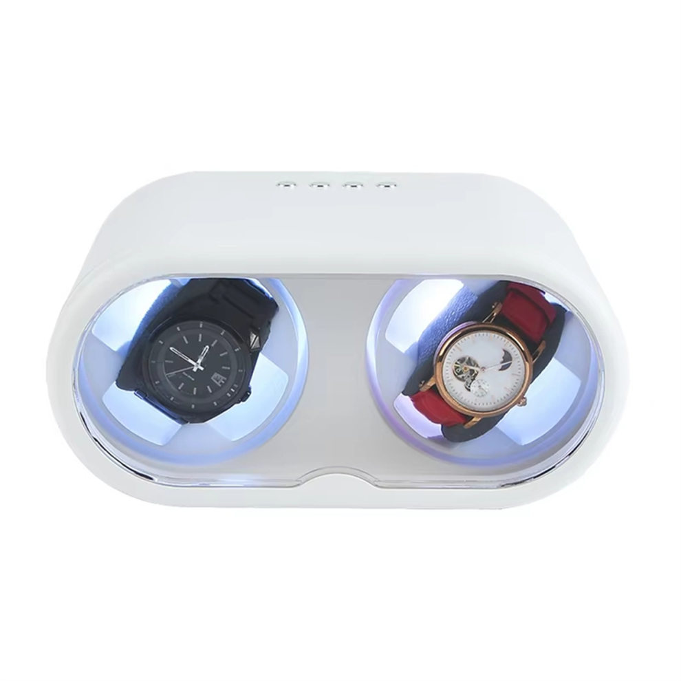 2 Slots Watch Winder for Automatic Watches Storage Box Use USB Cable-Battery Mabuchi Mute Motor White