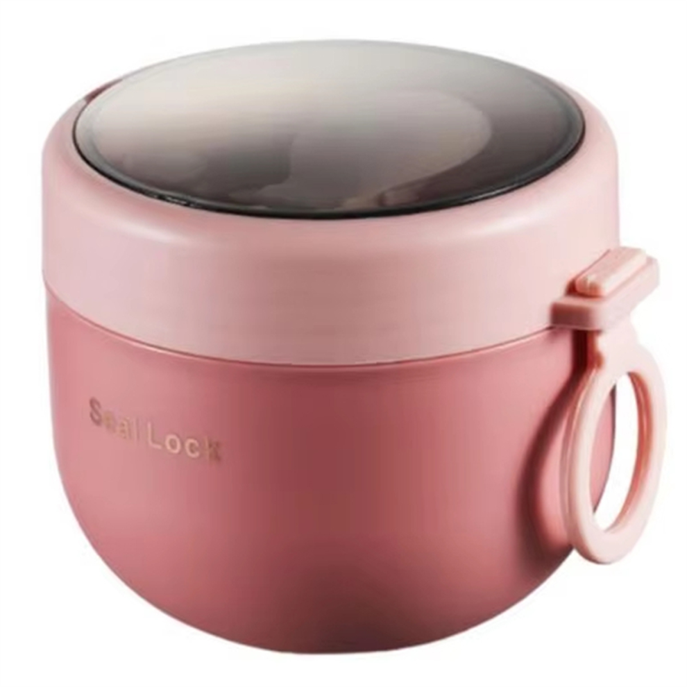 Stainless Steel Vacuum Soup Cup - Portable Lunch Box with Spoon, Microwave Safe, Cute Design Pink