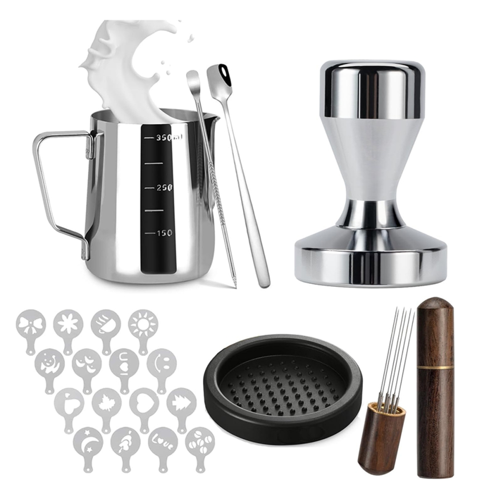 51mm Espresso Tamper Set Kit Including Coffee Tamper, Milk Frothing Pitcher, WDT Tool Espresso, Mat