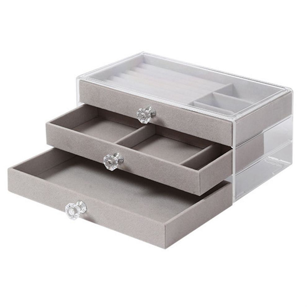 Capacity High-Grade Exquisite Oxidation Three Drawer Desktop Jewelry Bracelet Ring Large Storage Box Gray