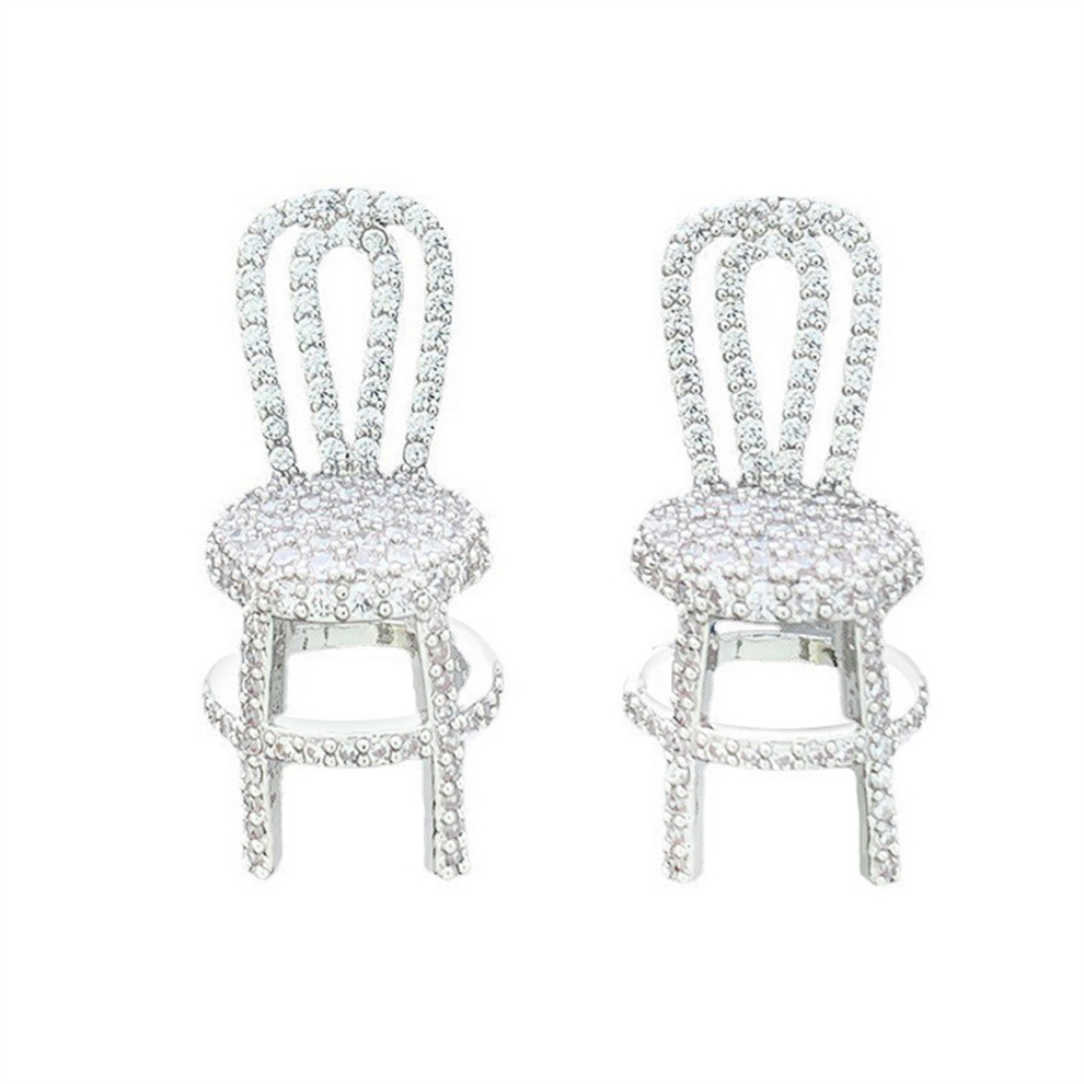 Full of Rhinestone Bench Three-Dimensional Stylish Exaggerated Hollow Women'S Small Chair Cool Earring B