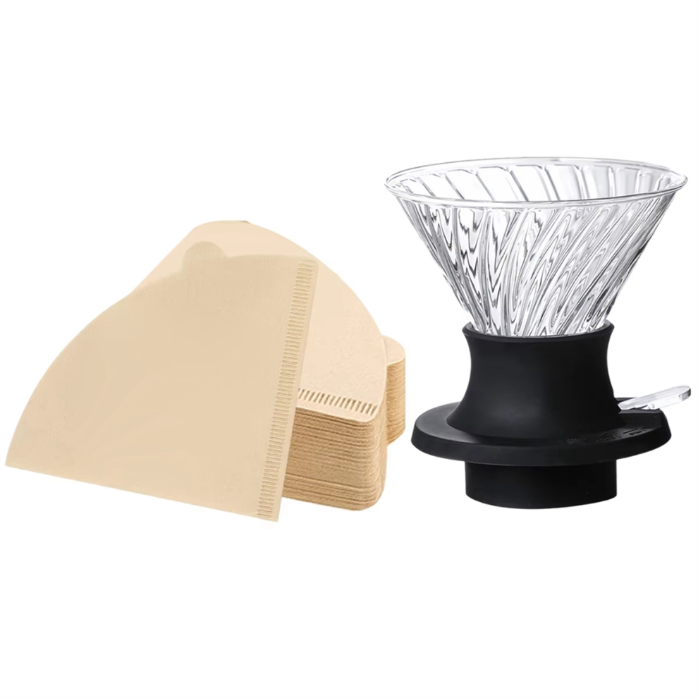 Drip Filter with on-Off Switch Silicone Glass Pour over Coffee Dripper 100pcs Size 02 Papers