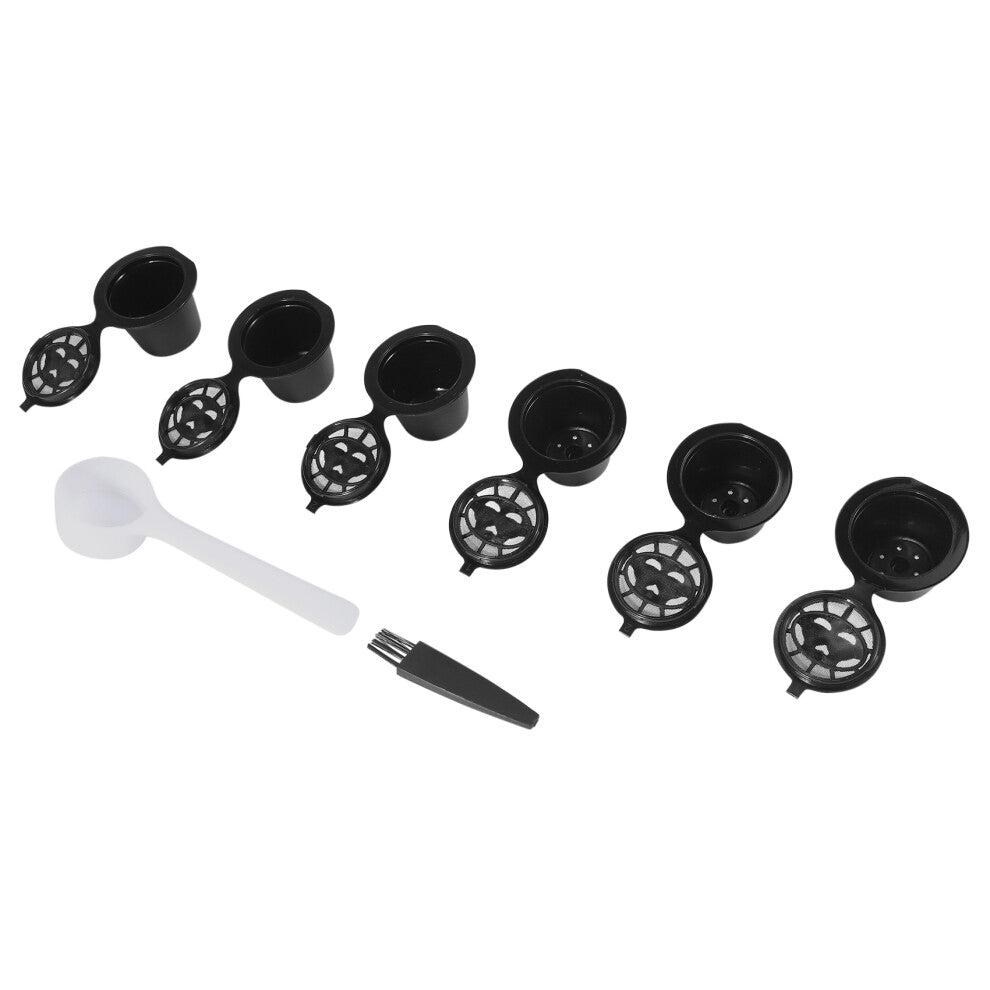 6 Reusable Capsules Refillable Coffee Capsule Filter Compatible with coffee machines Spoon brush (6, Black)