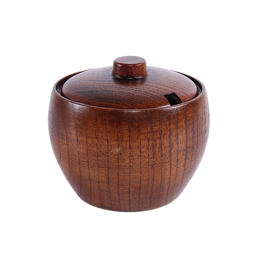 Solid Wood Spice Jar Salt Pepper Seasoning Box Japanese Style with and Lid Kitchen Tool