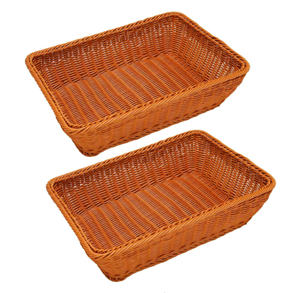 2 Pcs Hand-Woven Rattan Woven Bread Basket,Wicker Food Serving Basket for Fruit,Vegetables,Home Kitchen,Restaurant,Etc