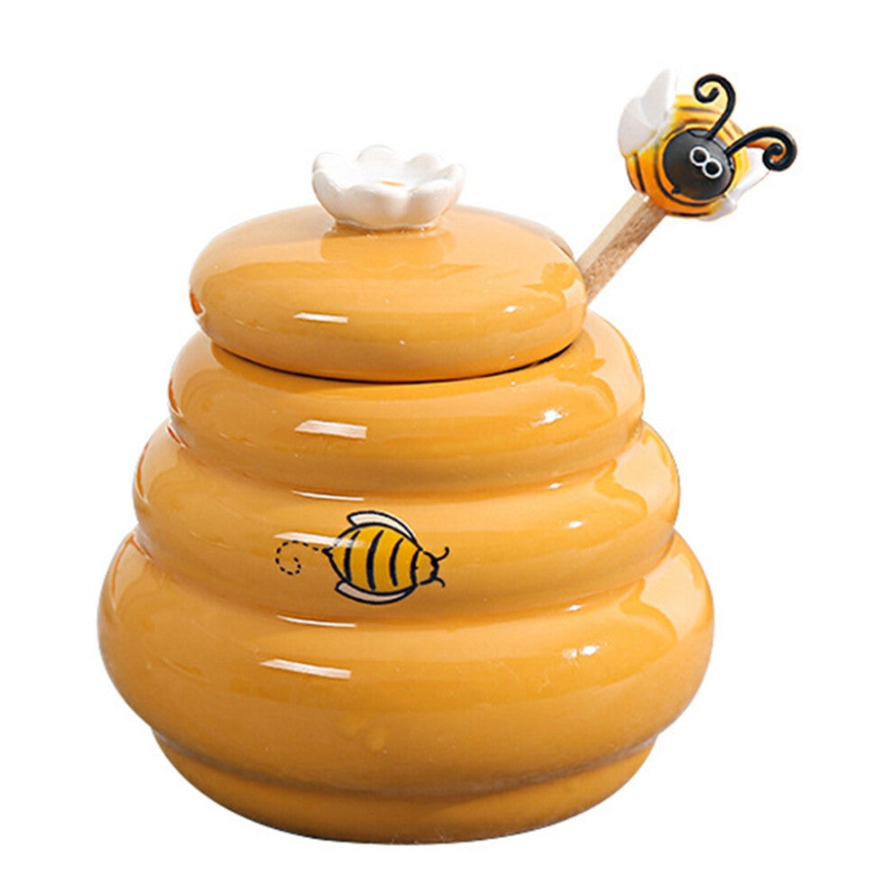 Ceramic Beehive Honey Pot and Wooden Dipper Jar with Lid Stir Bar for Supplies Kitchen Accessories