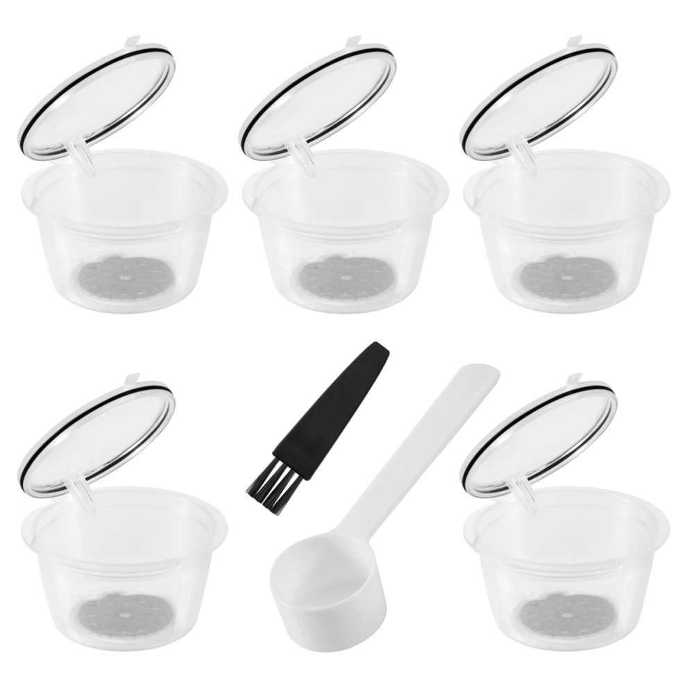 5PCS Reusable for Gusto Coffee Capsule Filter Cup Refillable Basket Caps Spoon Brush-1