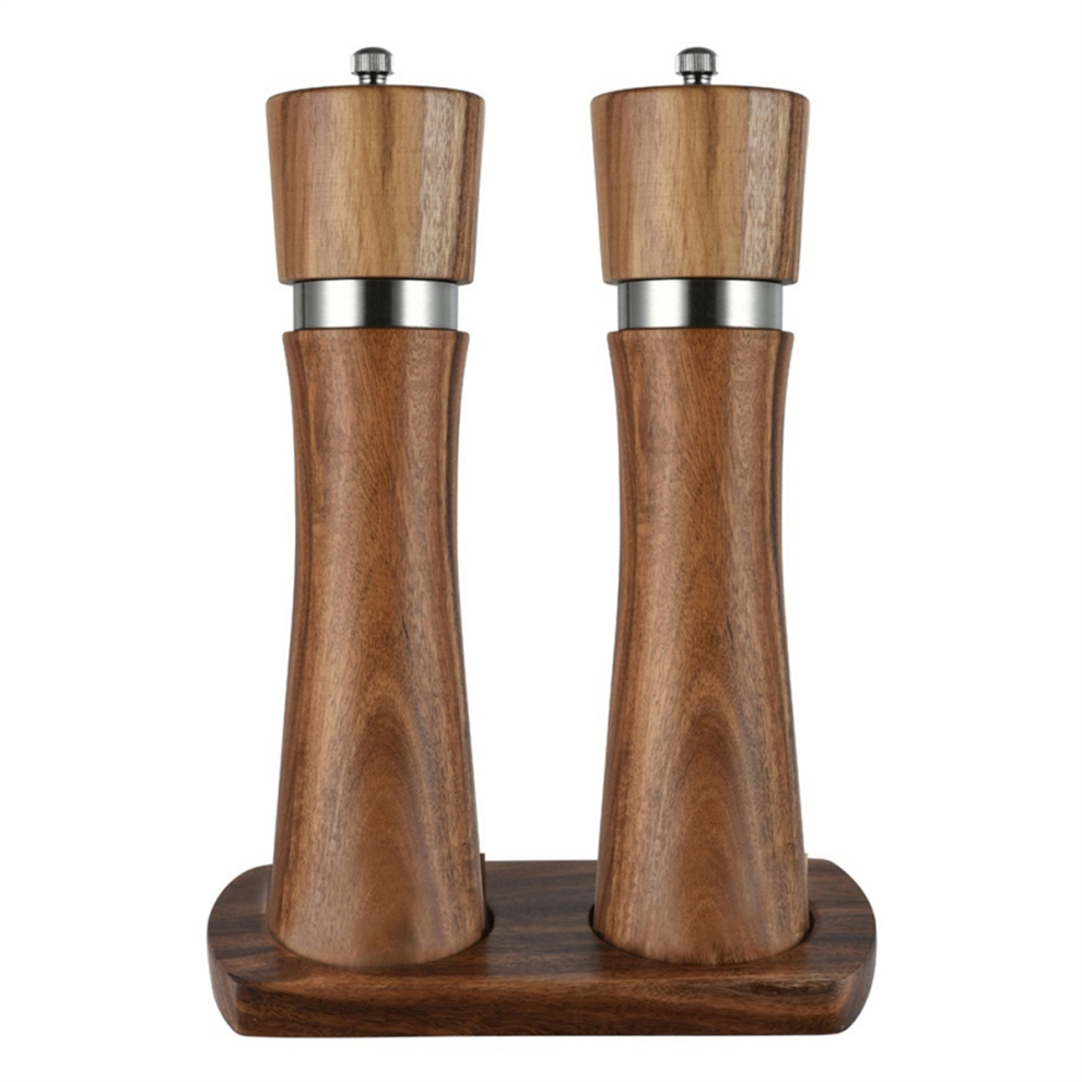 Salt and Pepper Mill Set with Coaster, Adjustable Ceramic Grinder, Mill, Stainless Steel