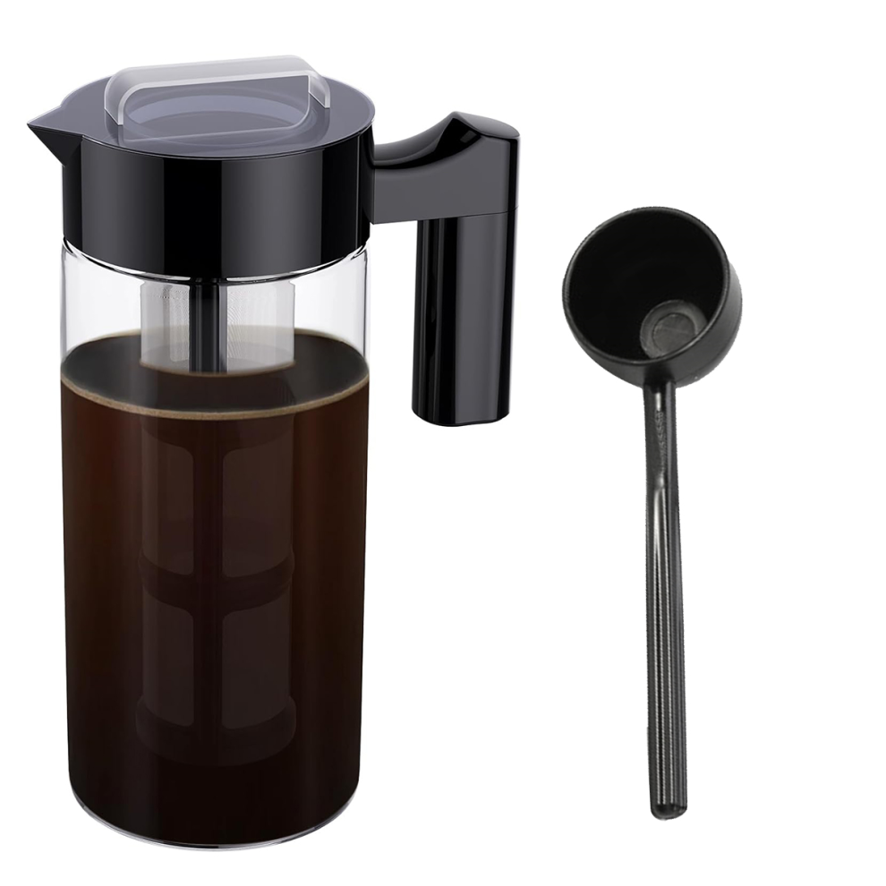 Cold Brew Coffee Maker, 40 Oz Iced Pitcher with Mesh Filter, Glass Ice Making Jug for Fridge Black