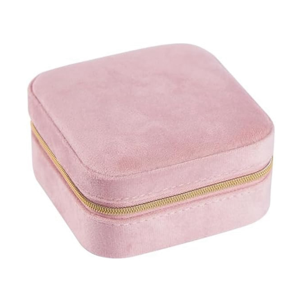 Plush Velvet Travel Jewelry Storage Box Earrings&Rings Case Organizer Pink