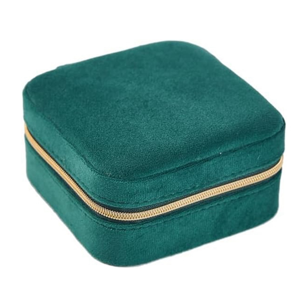 Plush Velvet Travel Jewelry Storage Box Earrings&Rings Case Organizer Green