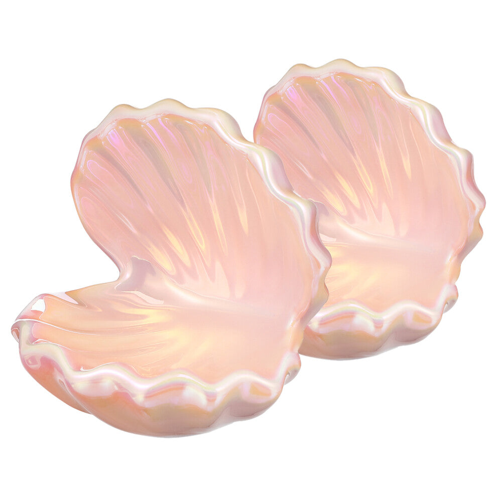 Worgeous  2 Pcs Desktop Tray Round Mirror Ceramic Jewelry Dish