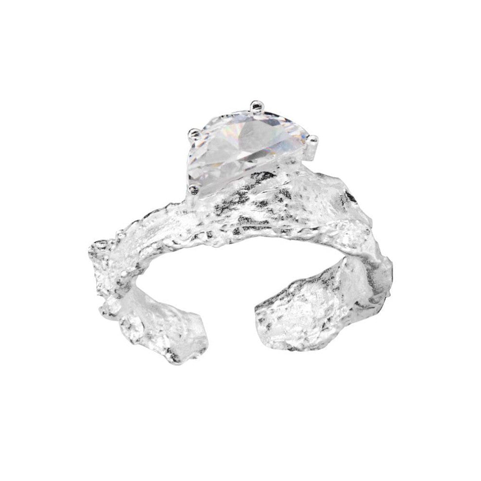 925 Sterling Silver Ring for Women, Adjustable Textured Band with Micropaved Zircon, Engagement and Eternity Ring