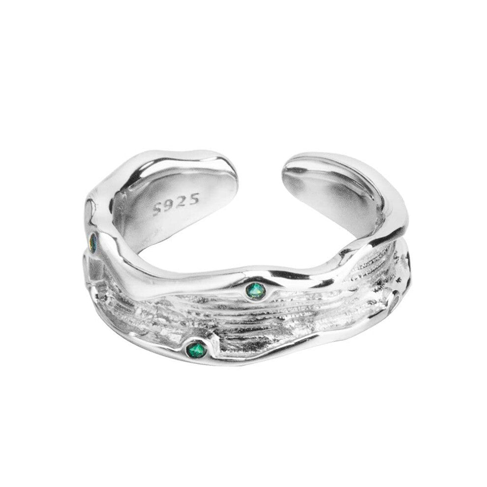 Adjustable Sterling Silver Ring for Women, 925 Zircon Green Engagement Ring, Chunky Eternity Ring Gifts for Girls