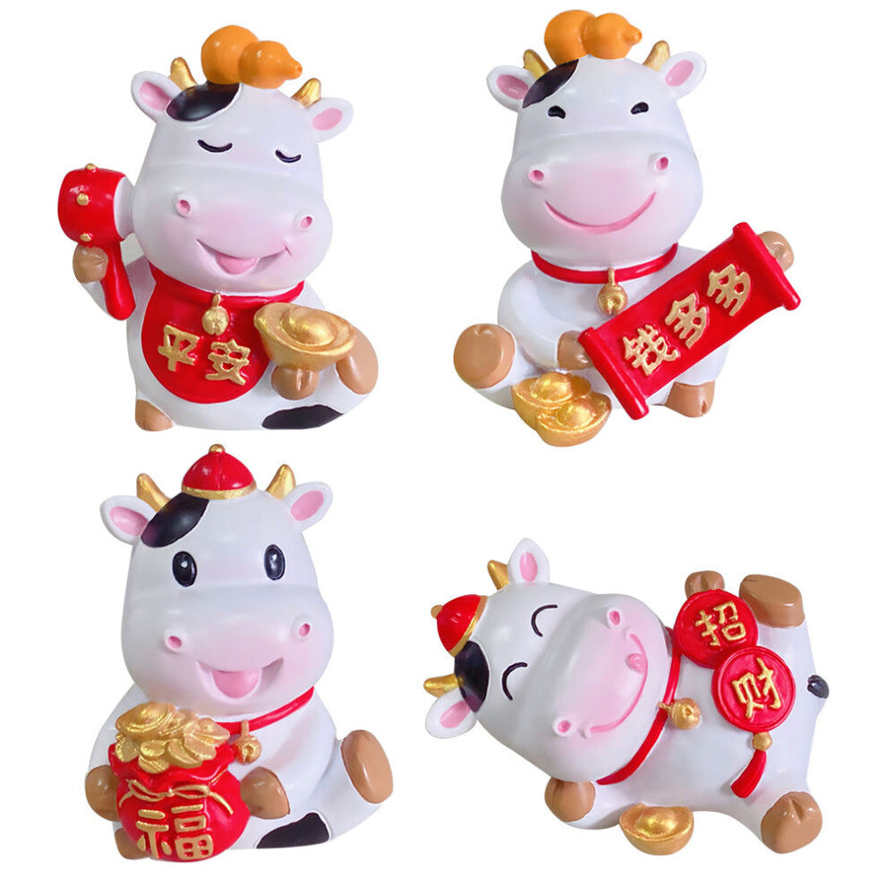 4pcs Lucky Cow Ornaments Household Crafts Red Resin