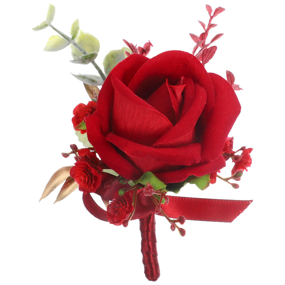Boutonniere For Groomsmen Dark Red Round Petals 1pcs 4.7x3.1in