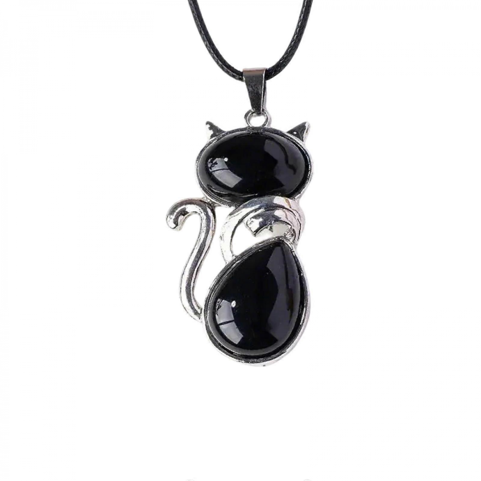 (black stone)Unique Crystal Cats Pendant Necklace Charming Crystal Cats Necklace Neck Adornment Compatible with Jewelry Collection and Giftin