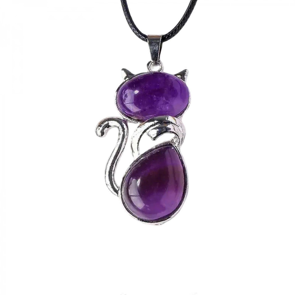 (amethyst)Beautiful Crystal Cats Pendant Necklace tal Cats Pendant Necklace Compatible with Women Seeking Unique Accessories