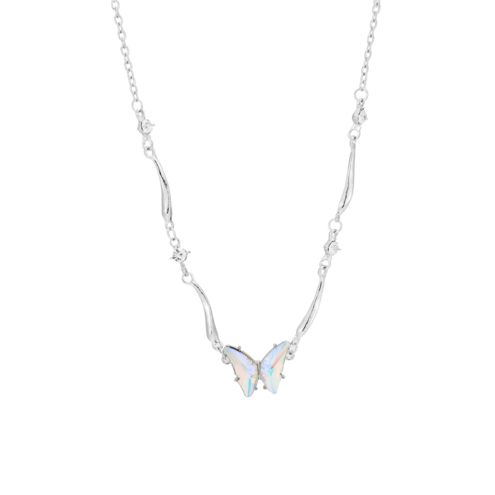 Butterfly Necklace Compatible with Women Silver Moonstone Pendant Dainty Statement Crystal Cute Colorful Rainbow Jewelry Gift