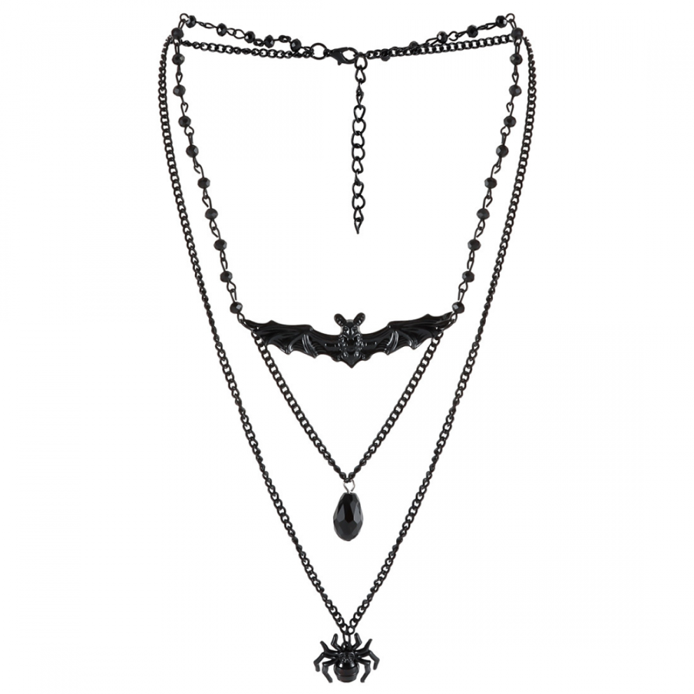 Gothic Layered Chain Pendant Necklace Black