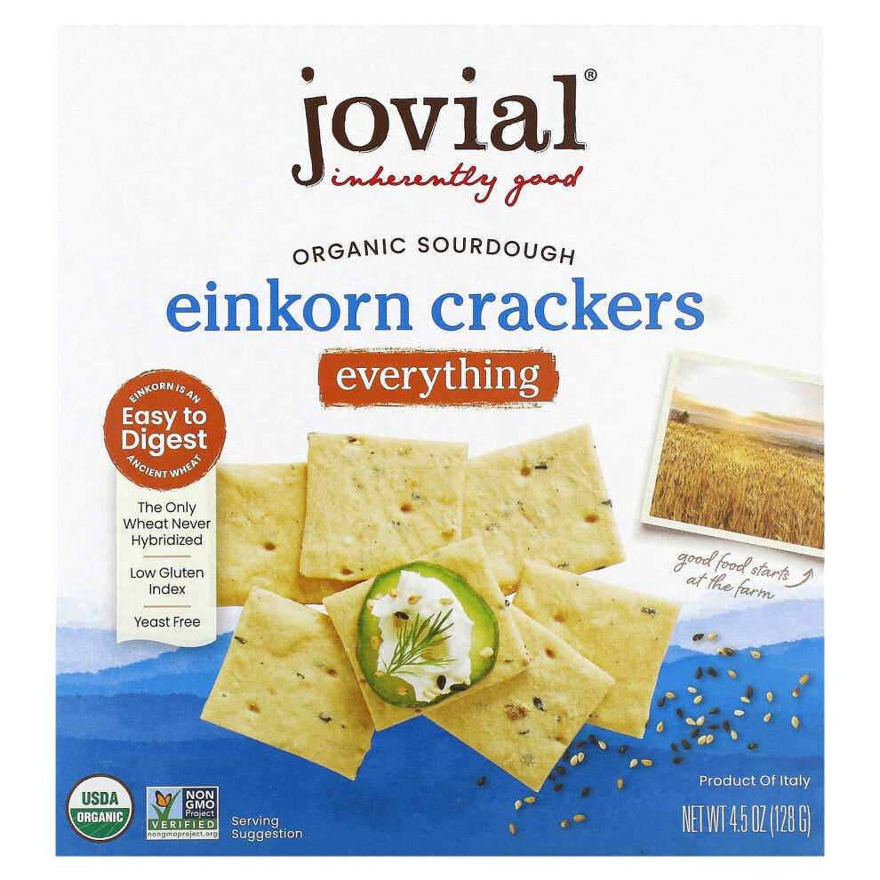 Jovial, Organic Sourdough Einkorn Crackers, Everything, 4.5 oz (128 g)