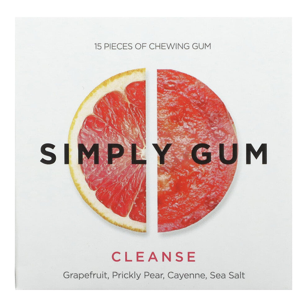 Simply Gum, Chewing Gum, Cleanse, Grapefruit, Prickly Pear, Cayenne, Sea Salt, 15 Pieces