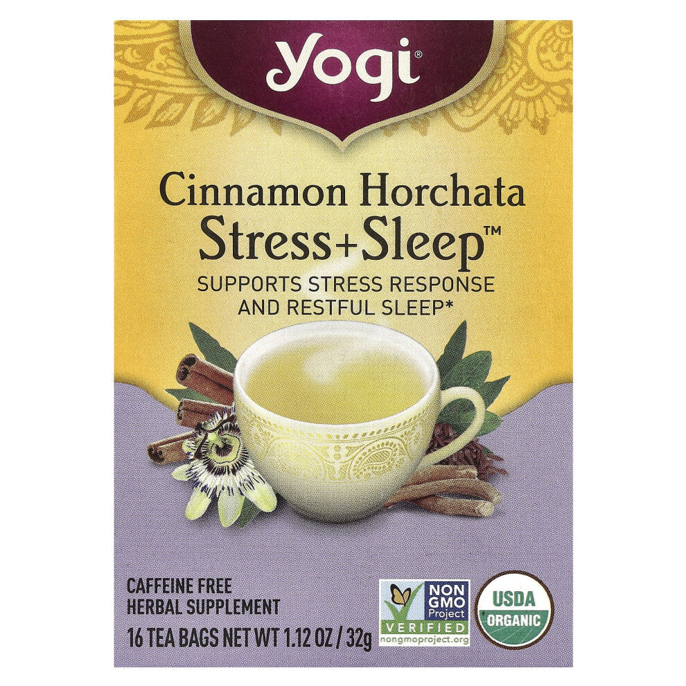 Yogi Tea, Stress + Sleep, Cinnamon Horchata, Caffeine Free, 16 Tea Bags, 1.12 oz (32 g)