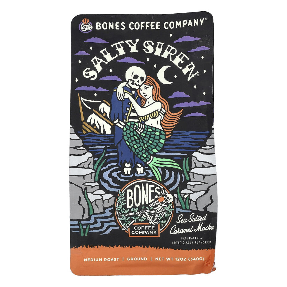 Bones Coffee Company, Salty Siren, Sea Salted Caramel Mocha, Ground, Medium Roast, 12 oz (340 g)
