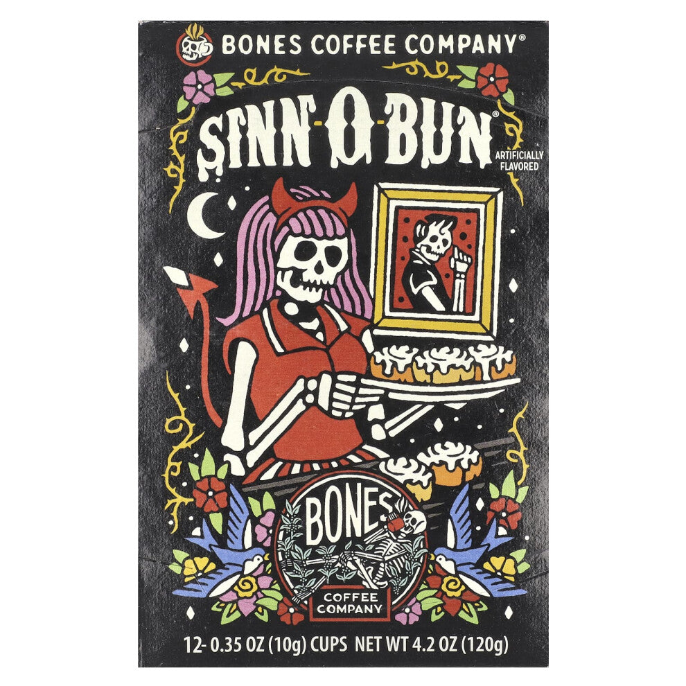 Bones Coffee Company, Coffee Cups, Sinn-O-Bun, 12 Cups, 0.35 oz (10 g) Each