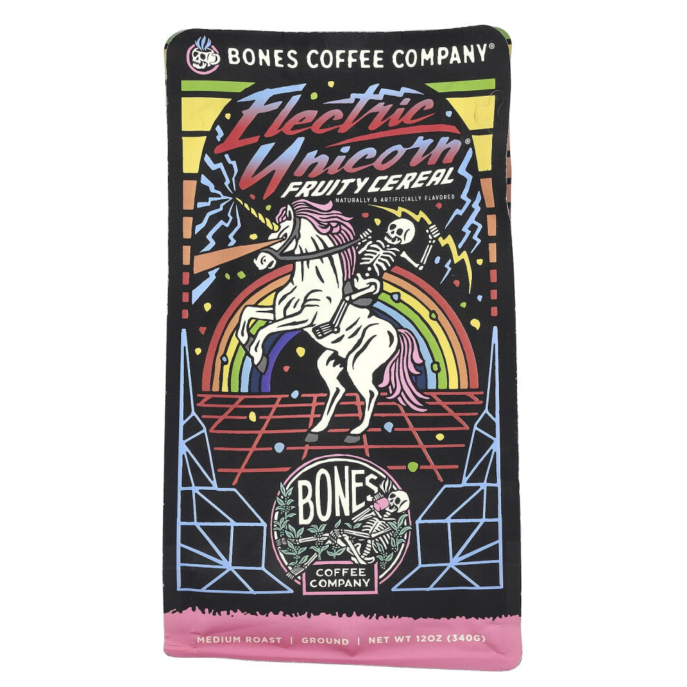 Bones Coffee Company, Electric Unicorn, Fruity Cereal, Ground, Medium Roast, 12 oz (340 g)