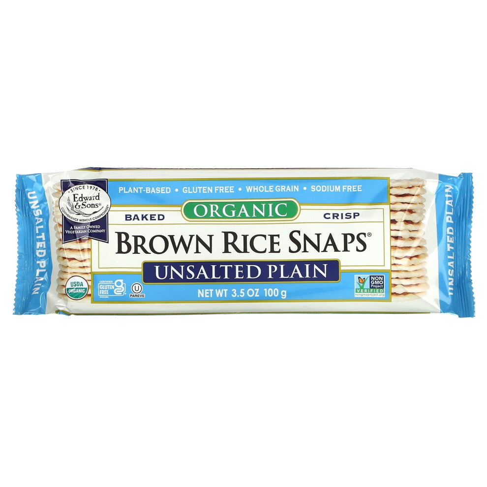 Edward & Sons, Organic Brown Rice Snaps, Unsalted Plain, 3.5 oz (100 g)