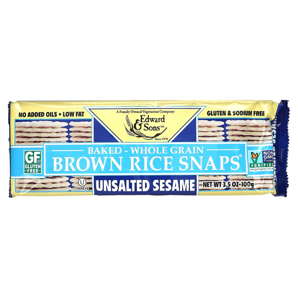 Edward & Sons, Baked Whole Grain Brown Rice Snaps, Unsalted Sesame, 3.5 oz (100 g)